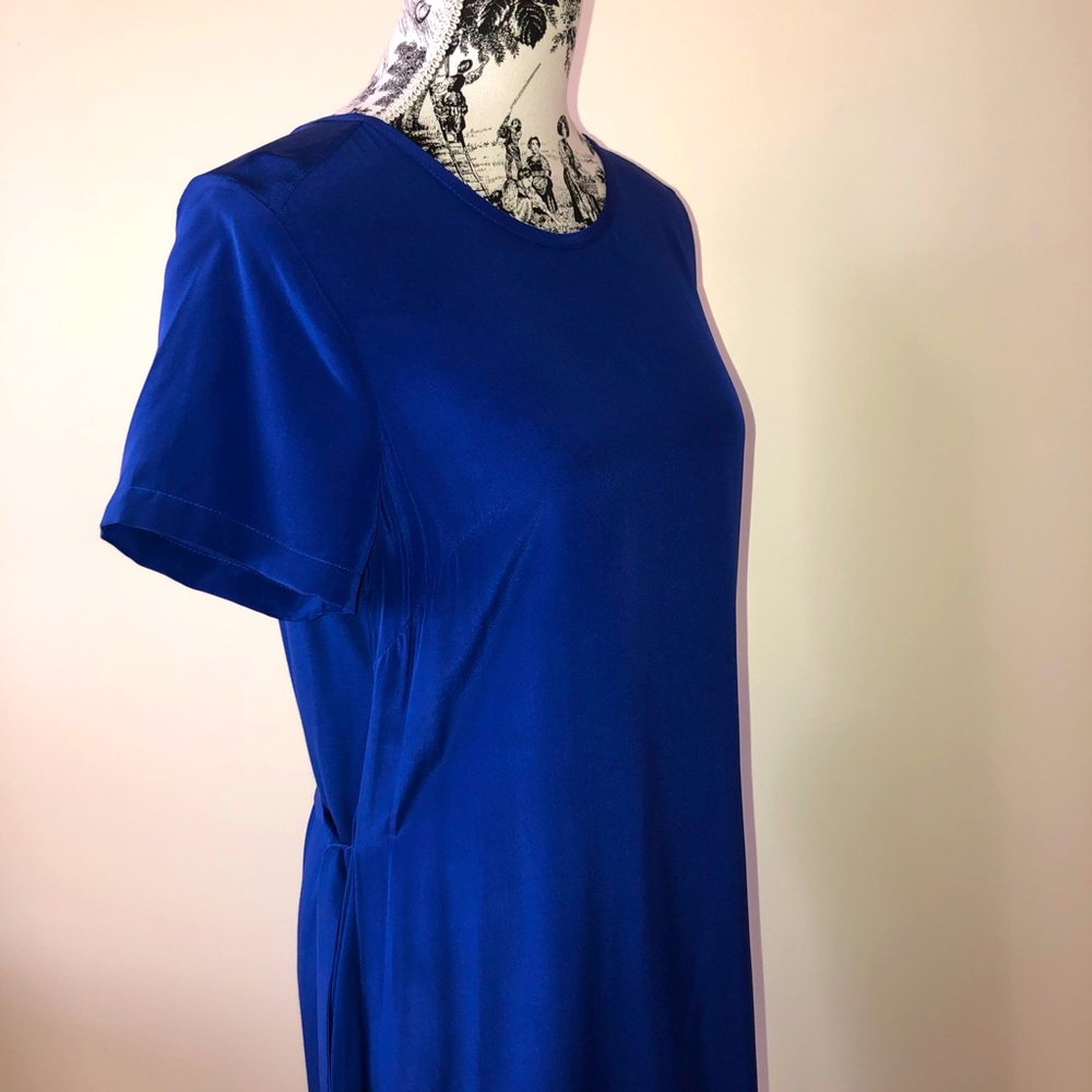 MARCS Cobalt Blue Dress 100% Silk Pullover Shift Tie Waist High Low Skirt Size M - Picture 12 of 16